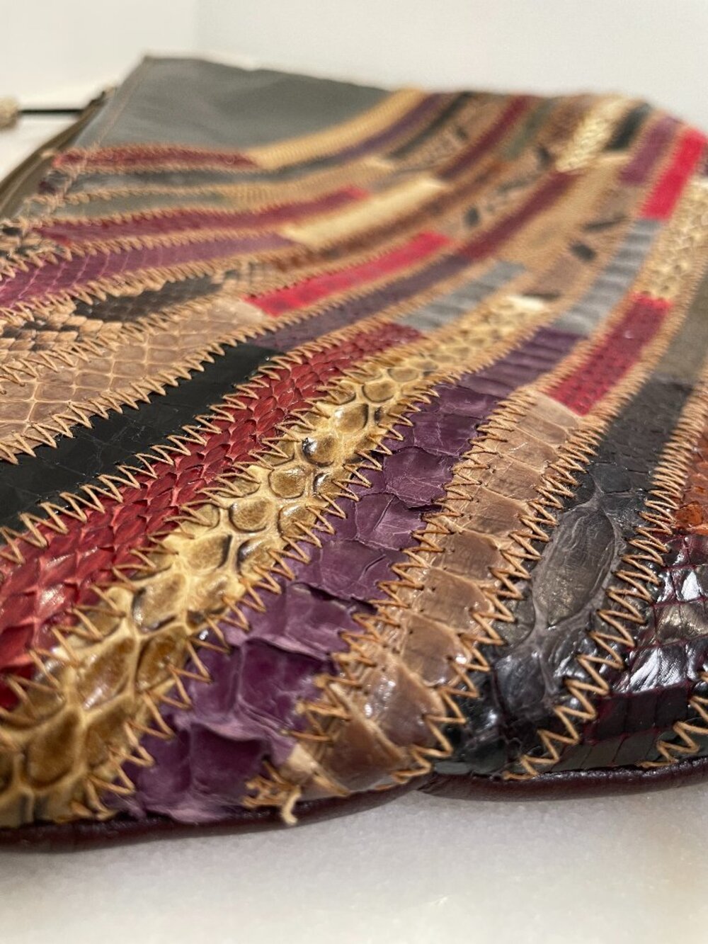VINTAGE Bassous Bags by Jane Snakeskin Leather Striped Clutch Circa 1970's - Picture 12 of 12